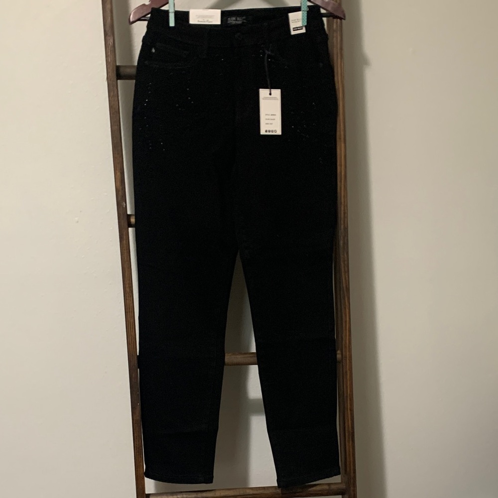 Judy Blue Rhinestone Embellishment Classic Black Straight Leg Jeans